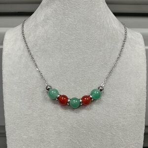 Red Carnelian Green Aventurine Natural Gemstone Necklace Stainless-Steel Crystal